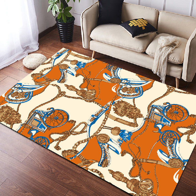 Orange Tone Modern Indoor Rug Polyester Horse Print Carpet Easy Care Rug for Home Decoration