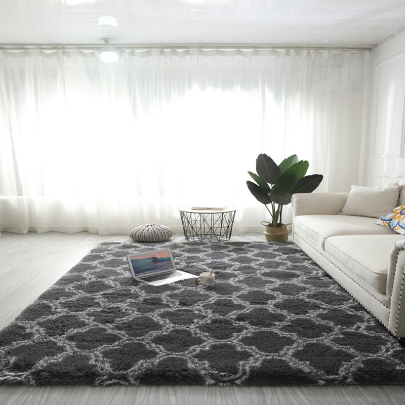 Contemporary Trellis Pattern Area Rug Aesthetic Soft Shag Indoor Carpet Polyester Non-Slip Backing Carpet for Home Decor