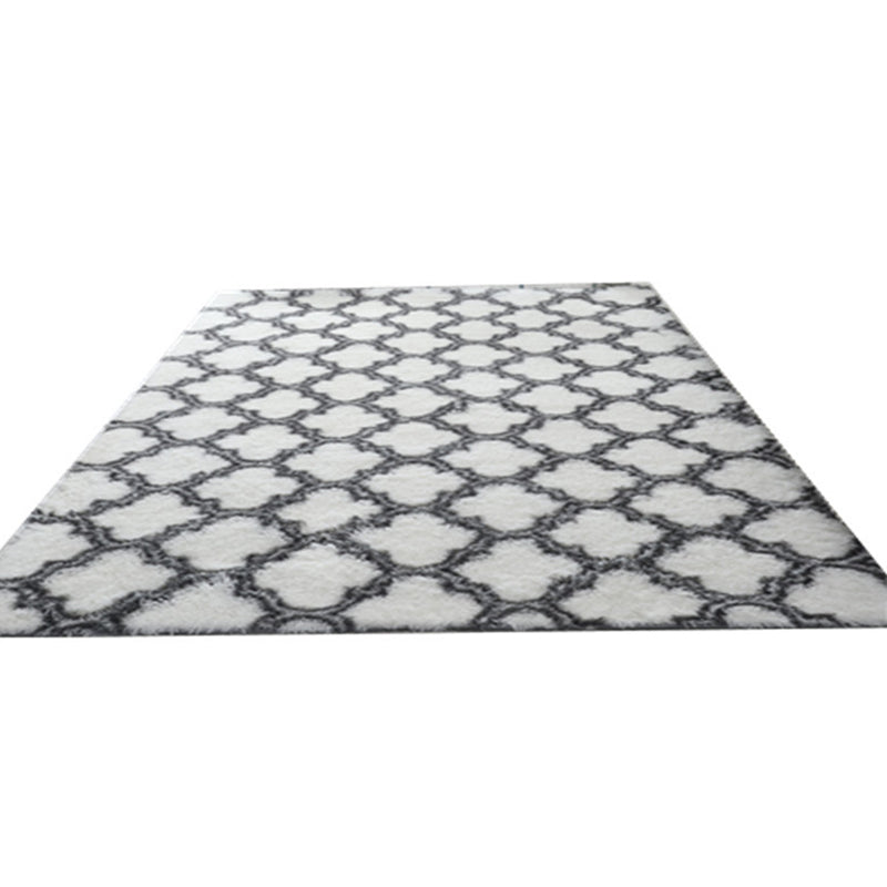 Contemporary Trellis Pattern Area Rug Aesthetic Soft Shag Indoor Carpet Polyester Non-Slip Backing Carpet for Home Decor