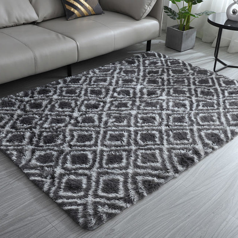 Contemporary Trellis Pattern Area Rug Aesthetic Soft Shag Indoor Carpet Polyester Non-Slip Backing Carpet for Home Decor
