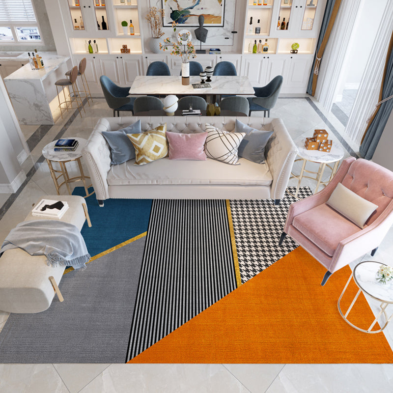 Orange Tone Modern Indoor Rug Polyester Geometric Print Carpet Easy Care Rug for Home Decoration