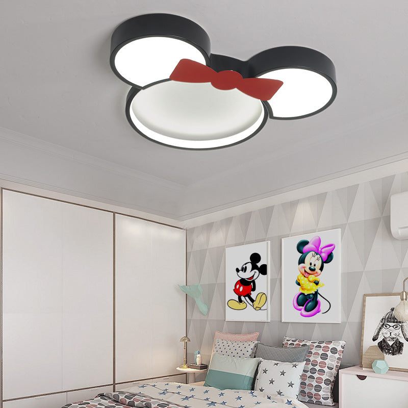 Lámpara de techo acrílica con diseño de ratón de dibujos animados, luz LED moderna y sencilla de montaje en techo en negro para dormitorio infantil