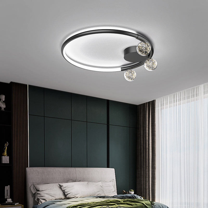 Black Metal Circulaire Flush Mount Light 3-Light LED Ceiling Light Fixture for Living Room