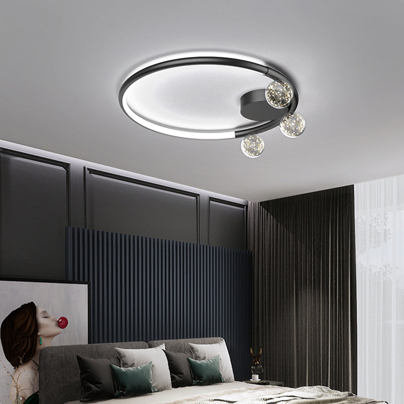 Black Metal Circulaire Flush Mount Light 3-Light LED Ceiling Light Fixture for Living Room