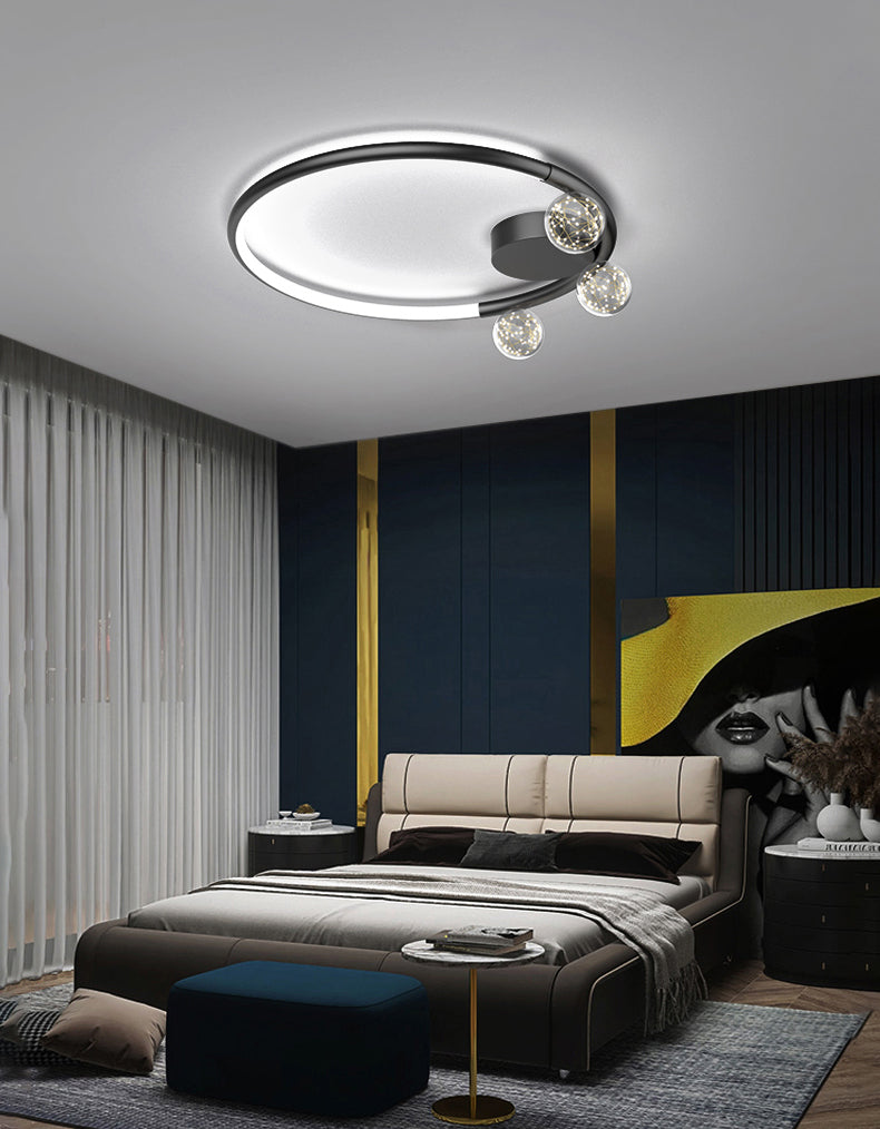 Black Metal Circulaire Flush Mount Light 3-Light LED Ceiling Light Fixture for Living Room