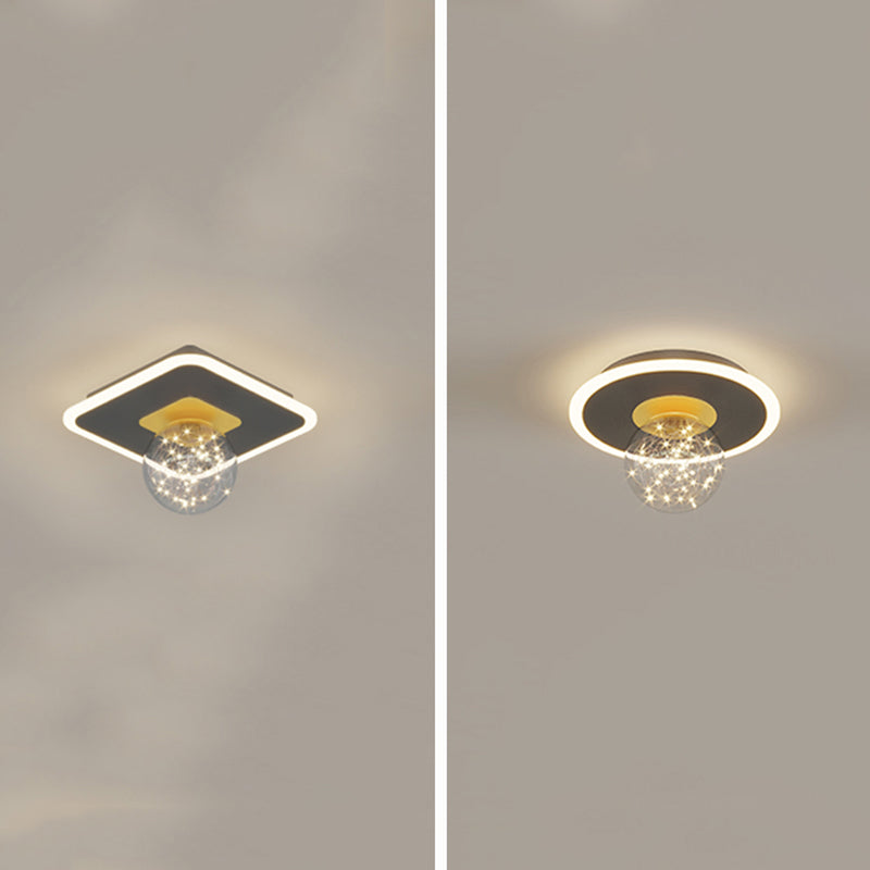 1-Light LED Metal Flush Mount Light New Modern Black Flush Ceiling Light for Hallway