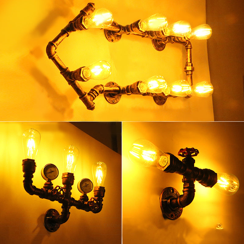 Industrial Loft Vintage Conduit Wall Light Sconces Wrought Iron Wall Mounted Light for Bar