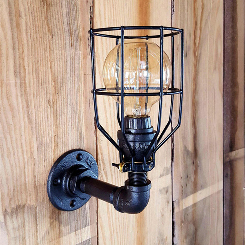 Black Industrial Style Sconce Light Fixtures Wrought Iron Wall Lamp Sconce for Bar