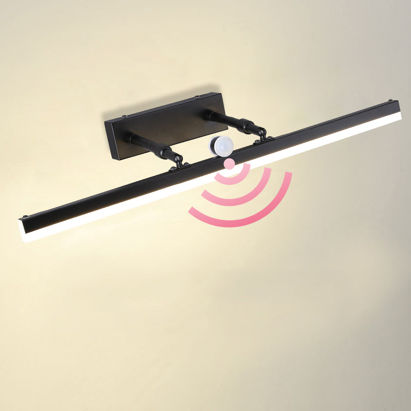 Moderner minimalistischer Stil Lineare Waschtischwandleuchten Metallbeleuchtung im schwarzen Finish