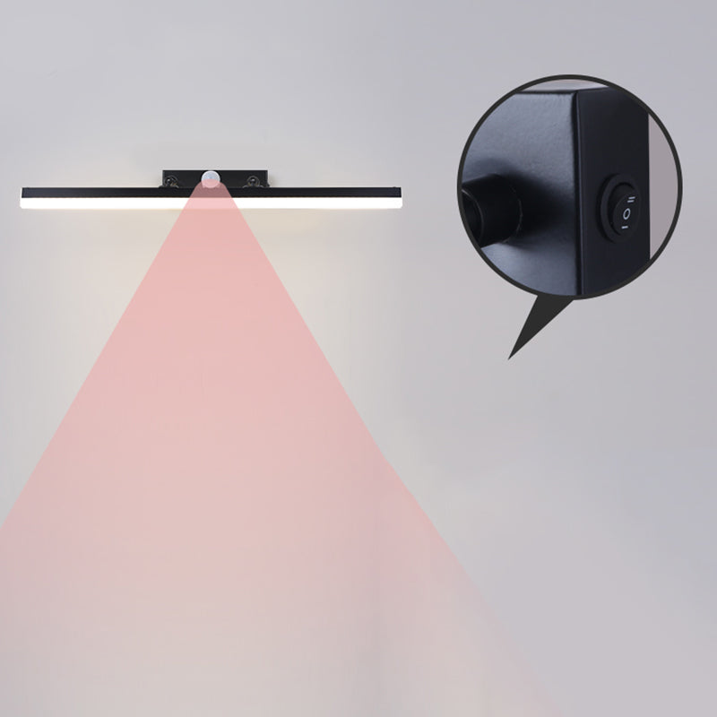 Moderner minimalistischer Stil Lineare Waschtischwandleuchten Metallbeleuchtung im schwarzen Finish