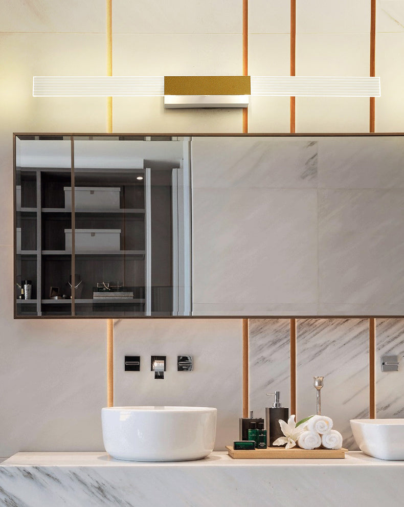 Strip Vanity Mirror Light Minimalist Acrylic LED Bath Wall Mount Lighting in Gold