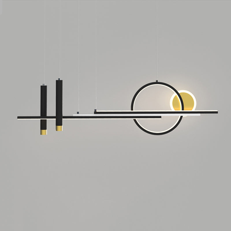 Modern Minimalist Style Linear Chandelier Lighting Fixtures Aluminum Hanging Ceiling Lights in Black Finish