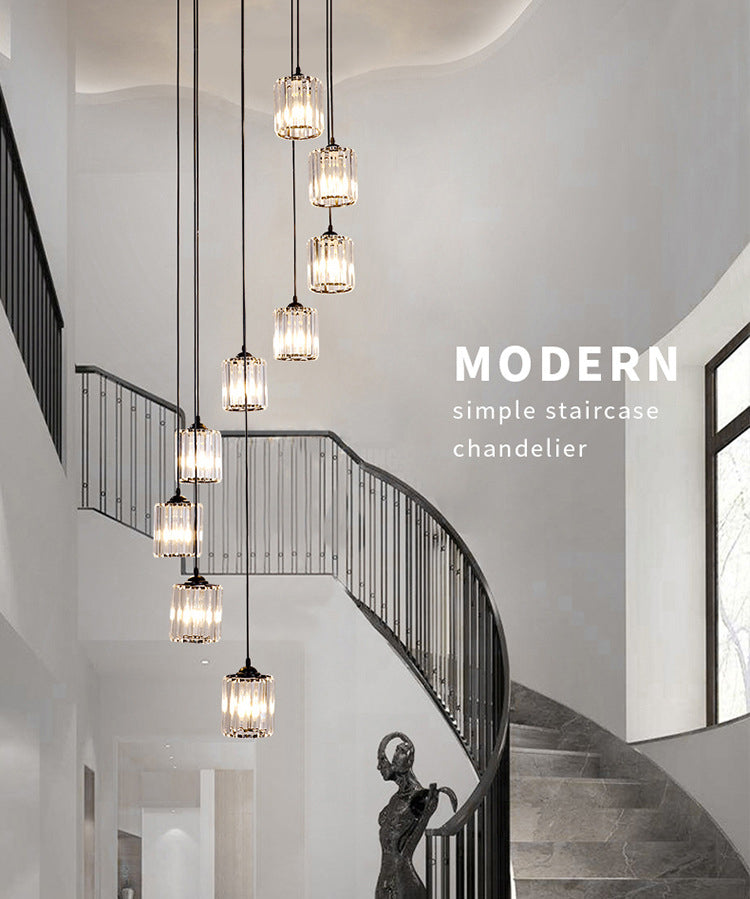 Cilindrische gesuspendeerde verlichtingsarmatuur Minimalistische kristallen trappenhangend plafondlicht in zwart