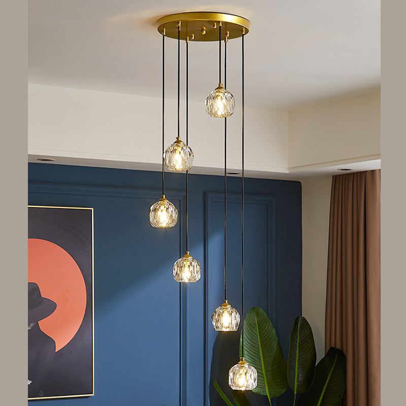 Schattierte hängende Leuchte Moderne Stil Kristall Gold Anhängerleuchte für Treppe