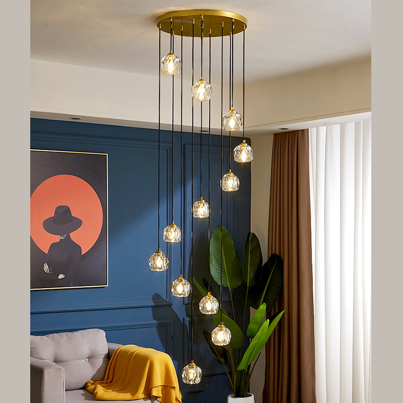 Schattierte hängende Leuchte Moderne Stil Kristall Gold Anhängerleuchte für Treppe