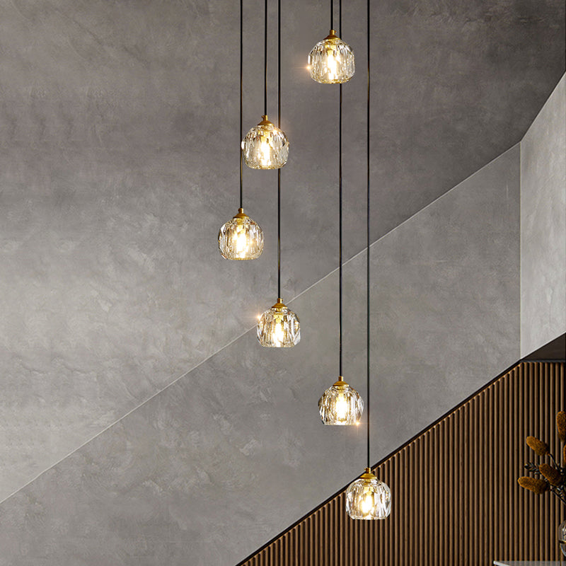 Schattierte hängende Leuchte Moderne Stil Kristall Gold Anhängerleuchte für Treppe