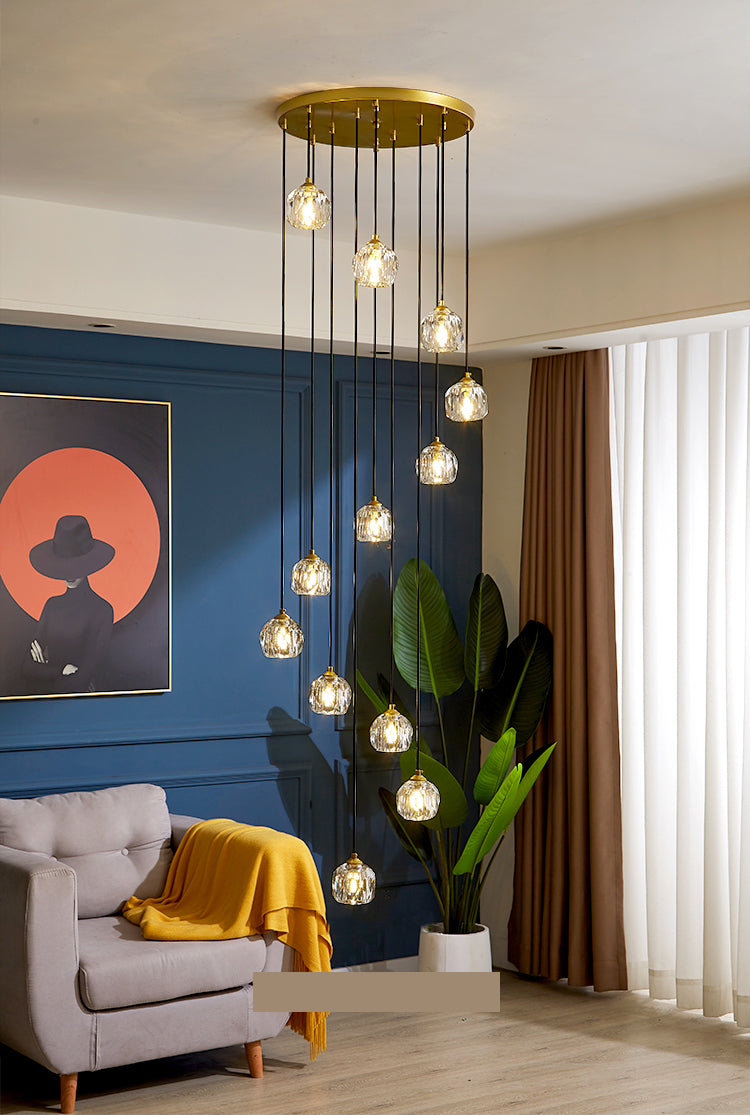 Schattierte hängende Leuchte Moderne Stil Kristall Gold Anhängerleuchte für Treppe
