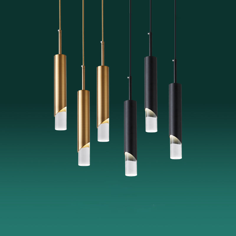 Luz colgante LED cilíndrica de aluminio en una lámpara de colgación acrílica de estilo conciso moderno para espacios interiores