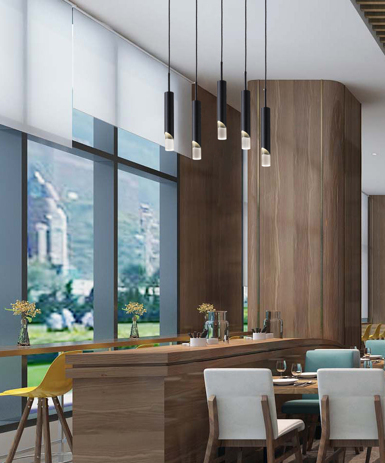 Luz colgante LED cilíndrica de aluminio en una lámpara de colgación acrílica de estilo conciso moderno para espacios interiores