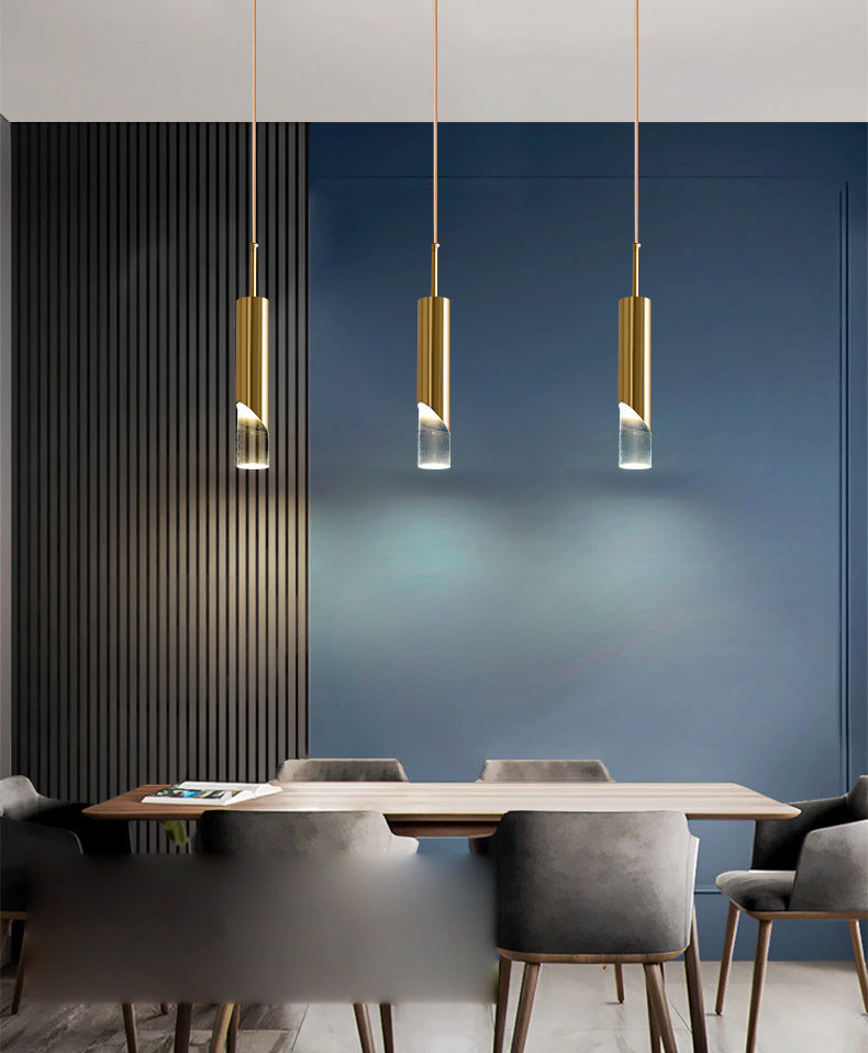 Modern Luxury Cylindrical Pendant Light Aluminium Indoor Hanging Light with Clear Acrylic Shade