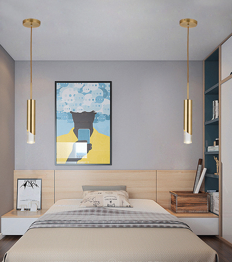 Cylindrical Acrylic LED Hanging Light in Modern Simplicity Wrought Iron Pendant Light for Bedroom
