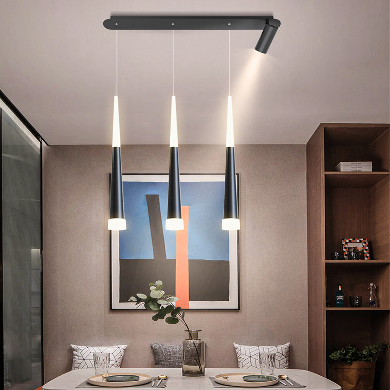 Cone Shaped Chandelier Lighting Fixture Simple Metal LED Dinning Room Island Pendant in Black