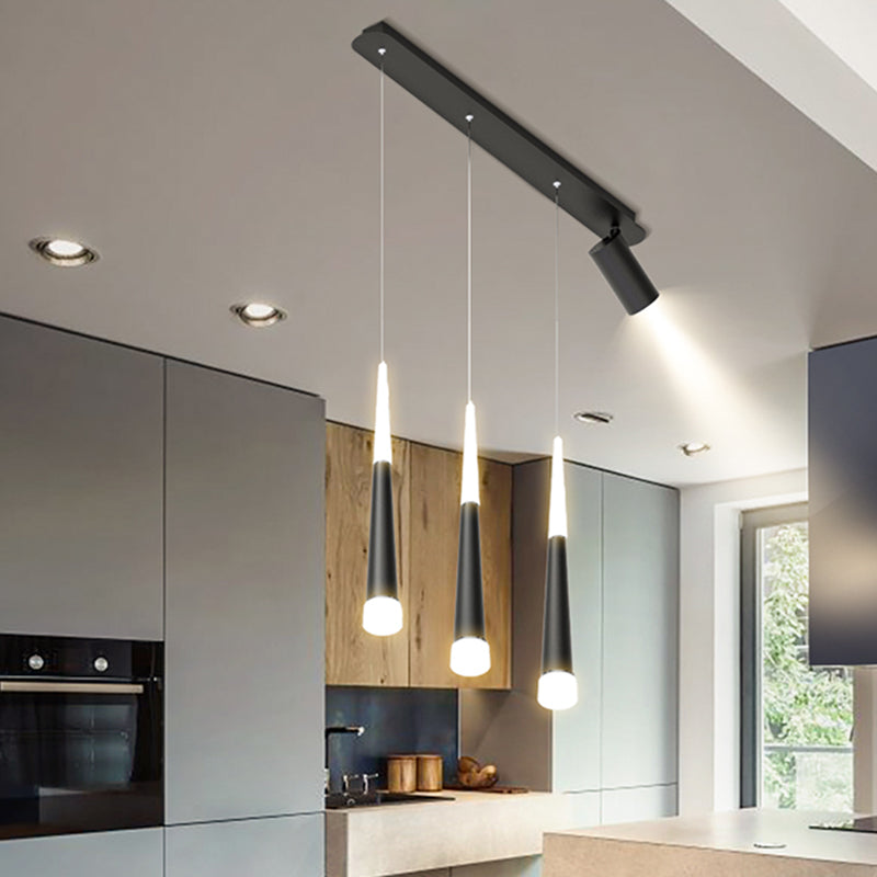 Cone Shaped Chandelier Lighting Fixture Simple Metal LED Dinning Room Island Pendant in Black