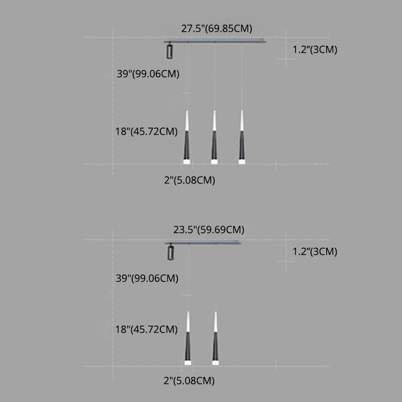 Cone Shaped Chandelier Lighting Fixture Simple Metal LED Dinning Room Island Pendant in Black