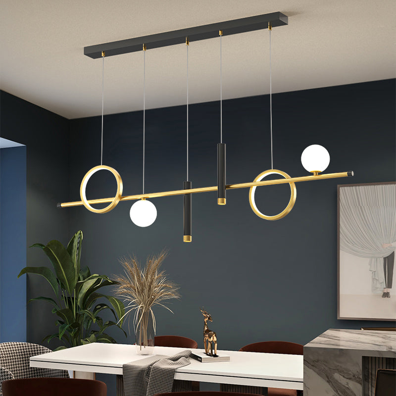 Luce a sospensione a soffitto in metallo ombreggiato Luce lampadario a base di isola oro-nero oro