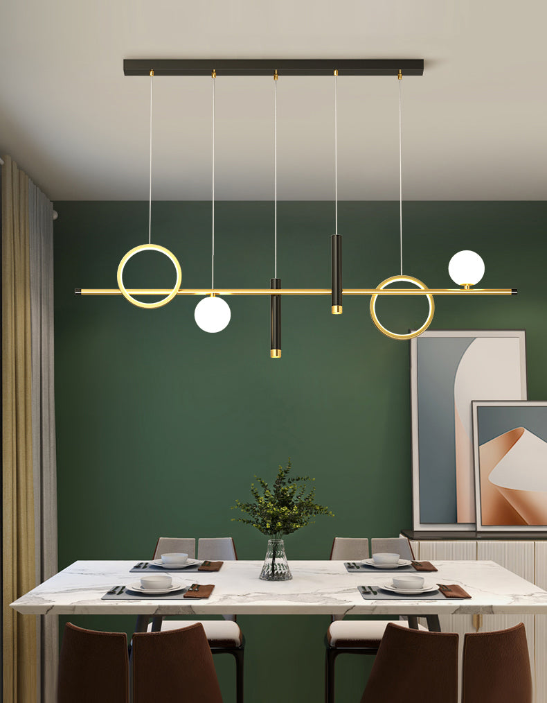 Luce a sospensione a soffitto in metallo ombreggiato Luce lampadario a base di isola oro-nero oro