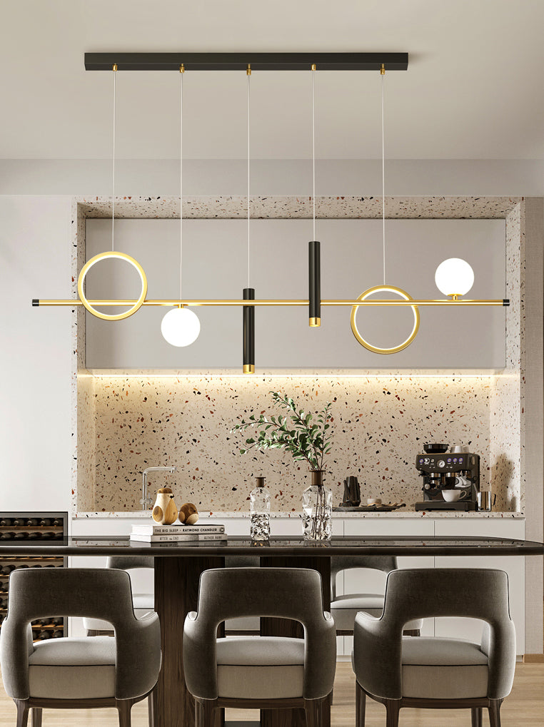 Luce a sospensione a soffitto in metallo ombreggiato Luce lampadario a base di isola oro-nero oro