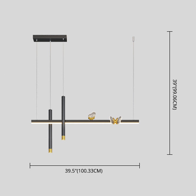 Black Mew Modern Island Lighting Linear LED 2 Spotlights Pendant Lights for Dining Room