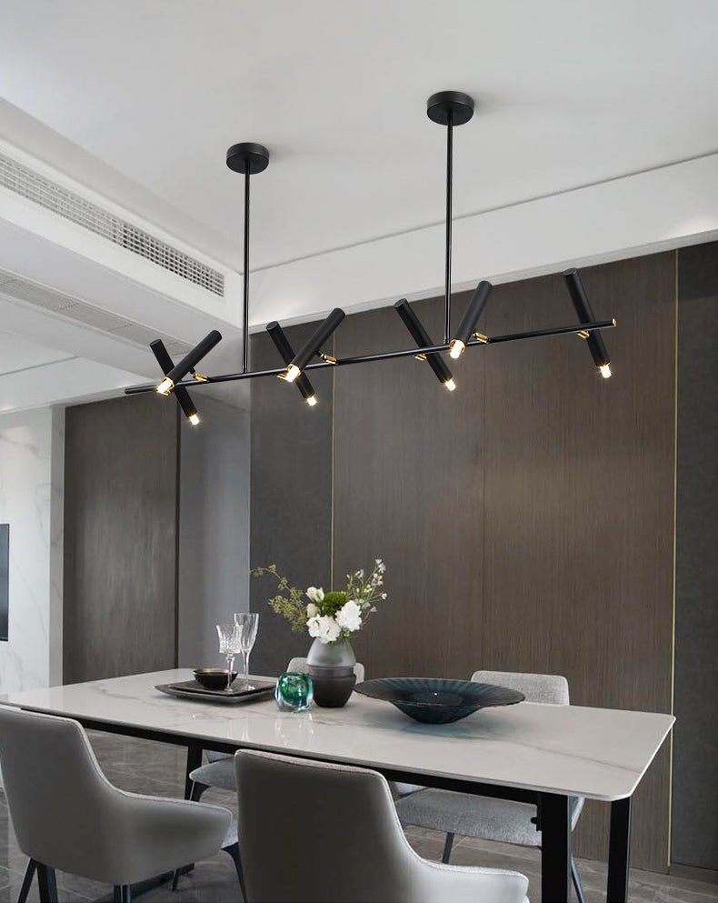 Black Linear LED Island Chandelier Lights Metal New Modern Hanging Lamp for Dining Room