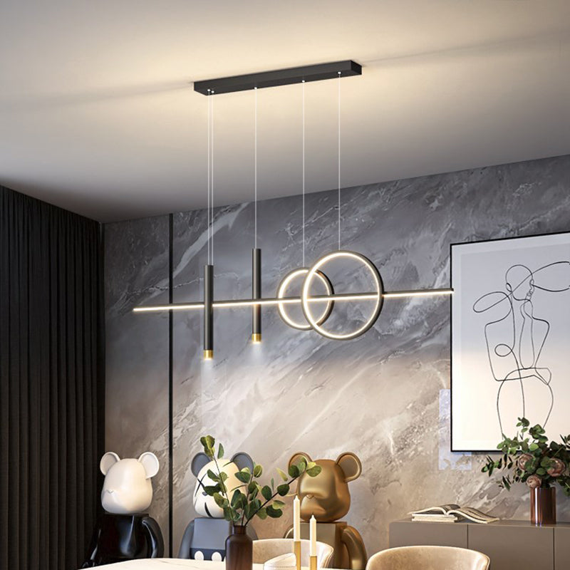 Dining Room New Modern Island Lighting LED Linear Metal Pendant Light with 2 Spotlights