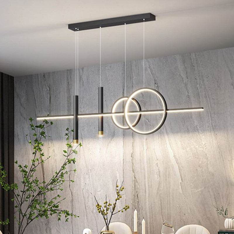 Eetkamer nieuwe moderne eiland verlichting led lineair metalen hanglamp met 2 spotlights