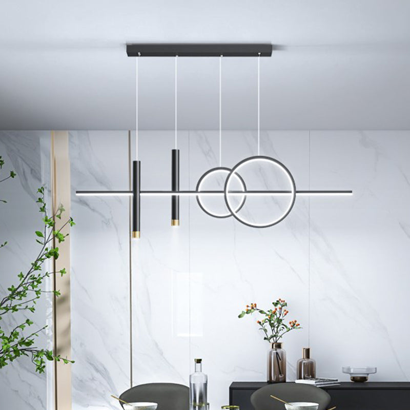 Dining Room New Modern Island Lighting LED Linear Metal Pendant Light with 2 Spotlights
