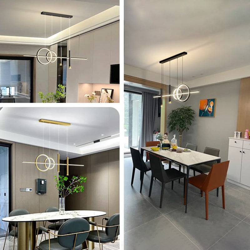 Dining Room New Modern Island Lighting LED Linear Metal Pendant Light with 2 Spotlights