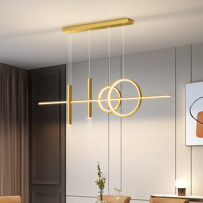 Eetkamer nieuwe moderne eiland verlichting led lineair metalen hanglamp met 2 spotlights
