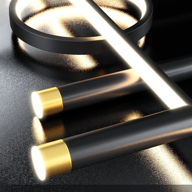 Eetkamer nieuwe moderne eiland verlichting led lineair metalen hanglamp met 2 spotlights