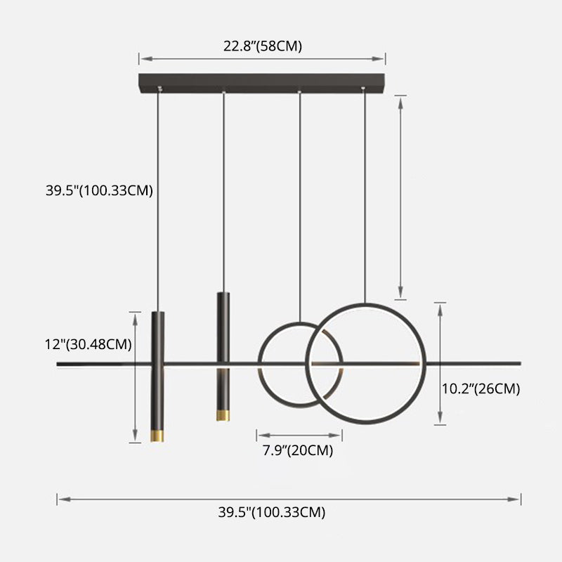 Dining Room New Modern Island Lighting LED Linear Metal Pendant Light with 2 Spotlights