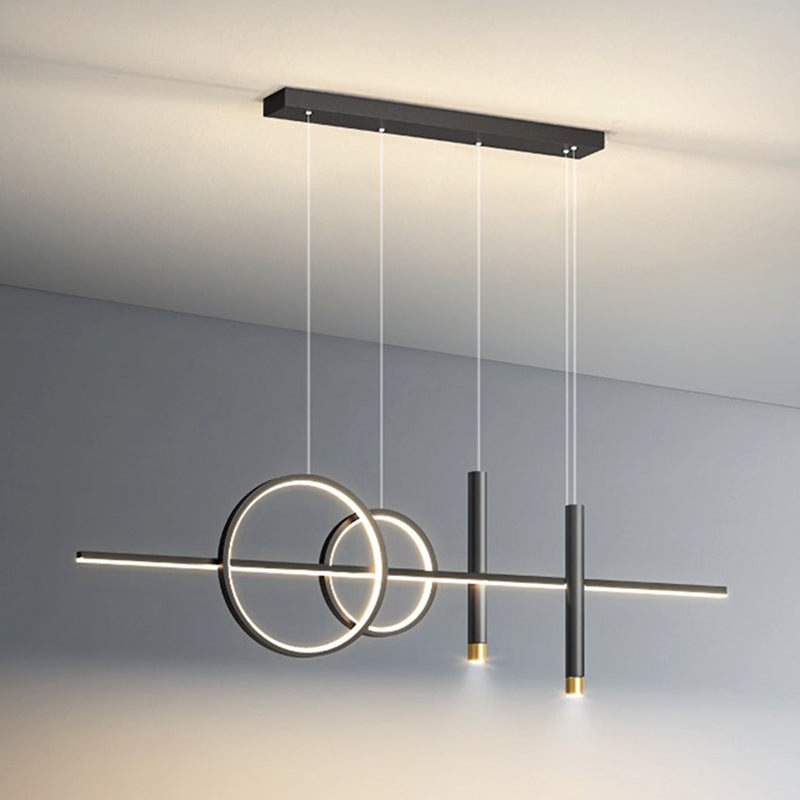 Dining Room New Modern Island Lighting LED Linear Metal Pendant Light with 2 Spotlights