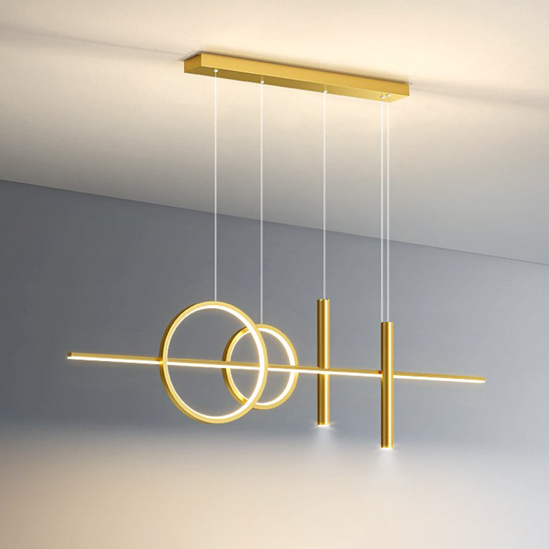 Dining Room New Modern Island Lighting LED Linear Metal Pendant Light with 2 Spotlights
