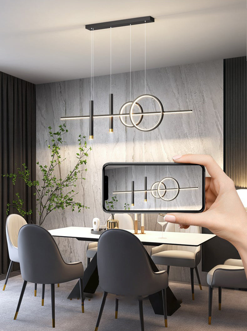 Dining Room New Modern Island Lighting LED Linear Metal Pendant Light with 2 Spotlights