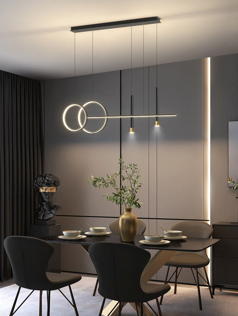 Dining Room New Modern Island Lighting LED Linear Metal Pendant Light with 2 Spotlights