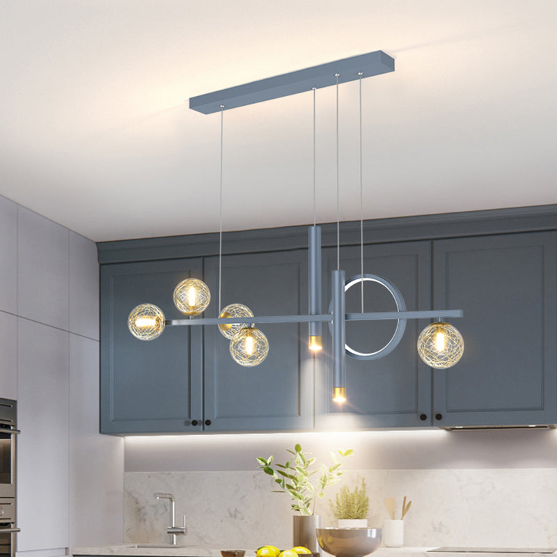 Blue New Modern LED Island Lighting Linear Clear Glass Chandelier Light Fixture for Dining Room