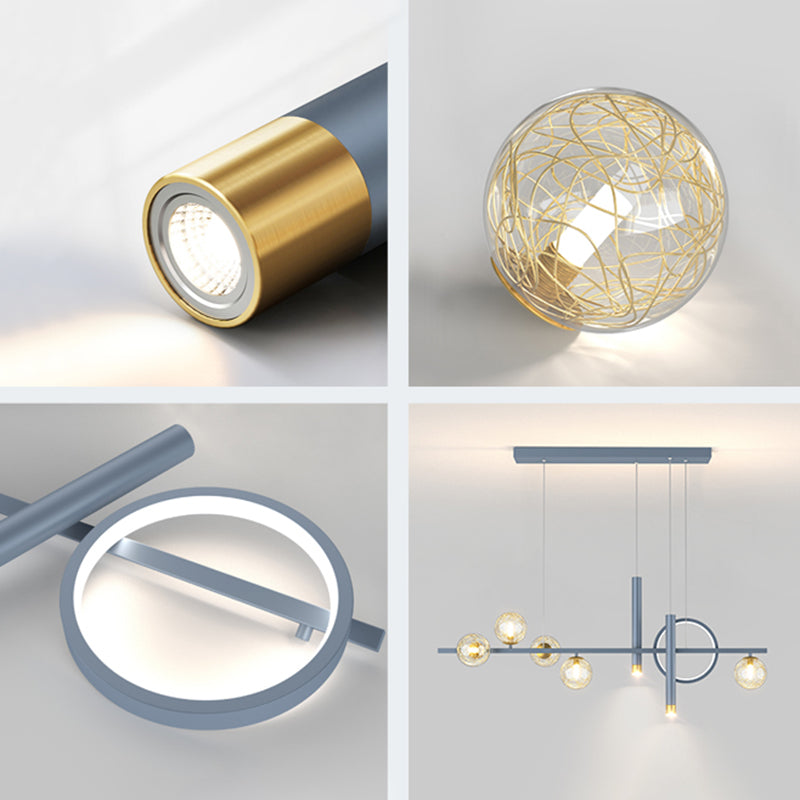 Blue New Modern LED Island Lighting Linear Clear Glass Chandelier Light Fixture for Dining Room