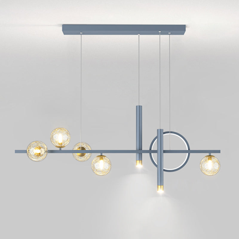 Blue New Modern LED Island Lighting Linear Clear Glass Chandelier Light Fixture for Dining Room