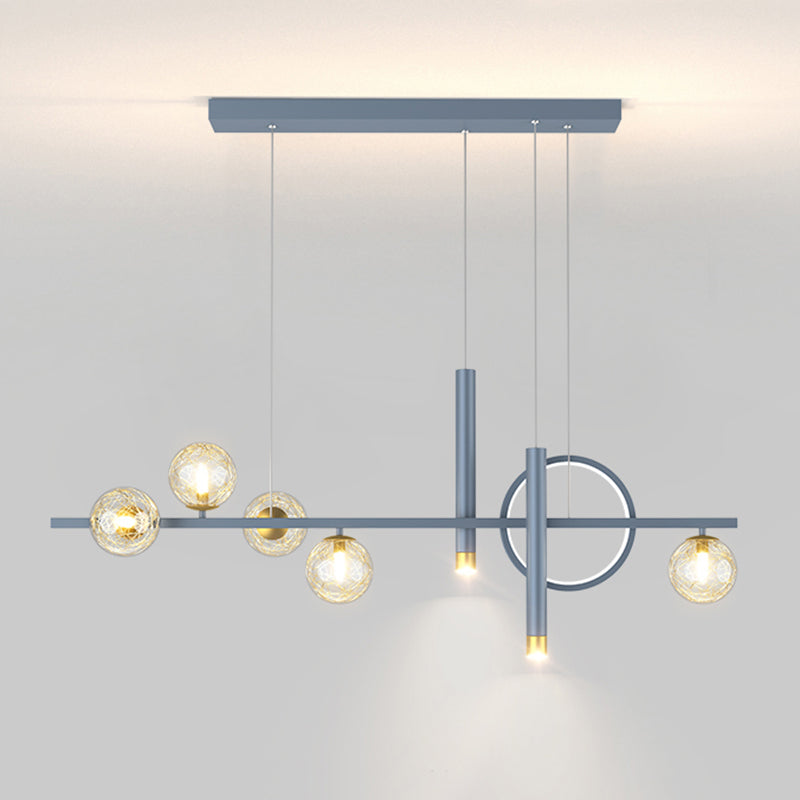 Blue New Modern LED Island Lighting Linear Clear Glass Chandelier Light Fixture for Dining Room