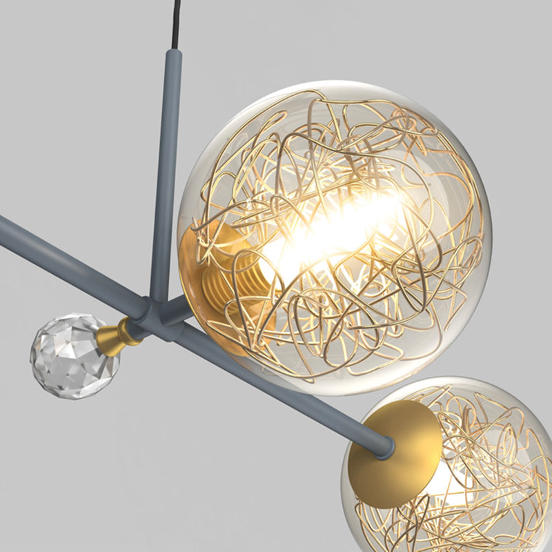 Blue New Modern LED Island Lighting Linear Clear Glass Chandelier Light Fixture for Dining Room