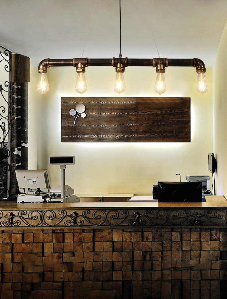 Metal Bare Bulb Island Lighting Fixture Industrial Style Restaurant Island Pendant Light